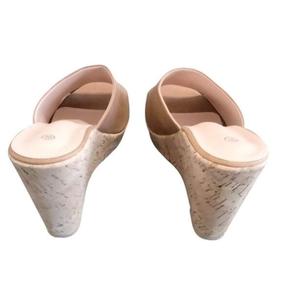 Gloryinterest Size 5.5 Platform Sandals Mules Slipper Style Tan 4.3” Wedges - Picture 6 of 7